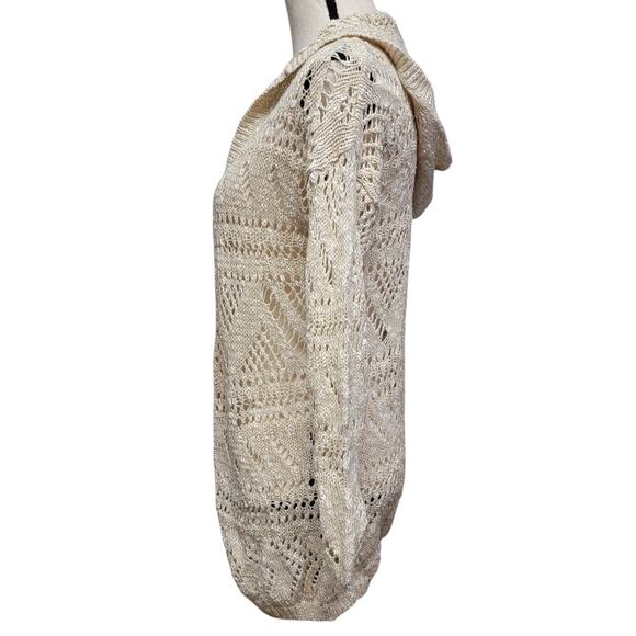 SO Beige Gold Cardigan Sweater Juniors‎ Sz S Metallic Weave Hood Beachy Coastal - Picture 3 of 7